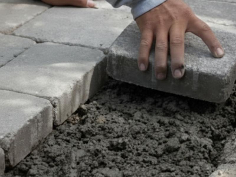 Paver installation process. Pouring a reinforced concrete bond beam along the perimeter for lasting structural support.