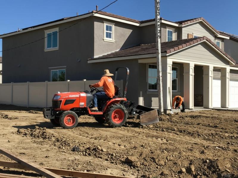 Paver installation process. Excavating and grading to ensure proper depth, slope, and drainage.