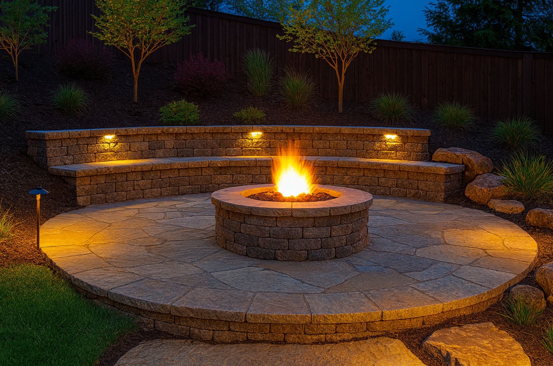 fire pit installation and outdoor lighting in San Diego
