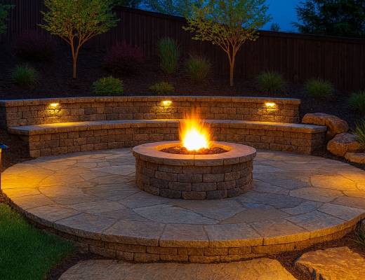 fire pit installation and outdoor lighting in San Diego